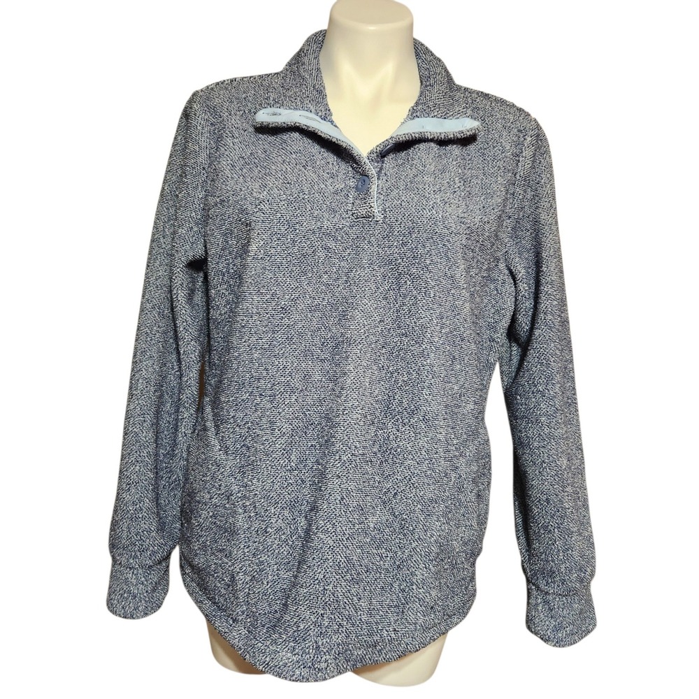 Eddie Bauer pullover quarter button plush sweater fleece heathered blue medium